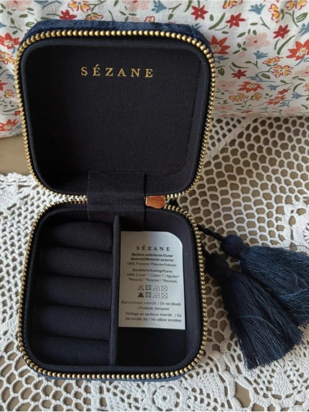 NWOT Sezane velvet jewelry box blue